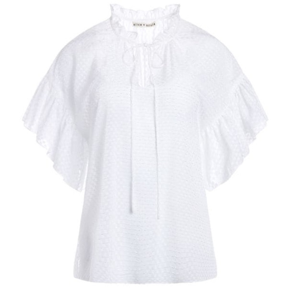 Alice & Olivia Julius Short Ruffle Sleeve Tunic Top in White Sz MEDIUM